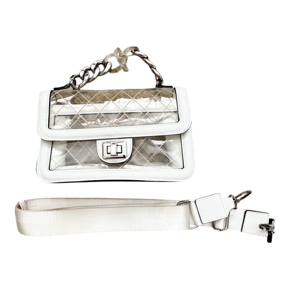ALBERTO White & Clear w/Silver Hardware Handbag Crossbody Purse‎
